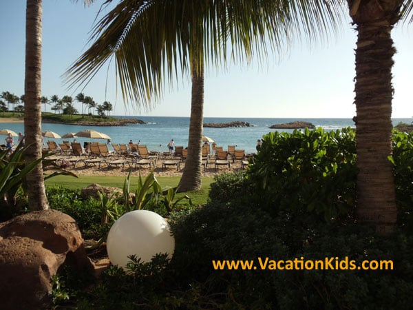 At Disney Aulani Resort the beach is lined with shady palms by day and by night it glows