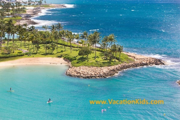 Only Gentel waves enter the beach lagoon of Disney's Aulani Resort thanks to reefs that sit just off shore.