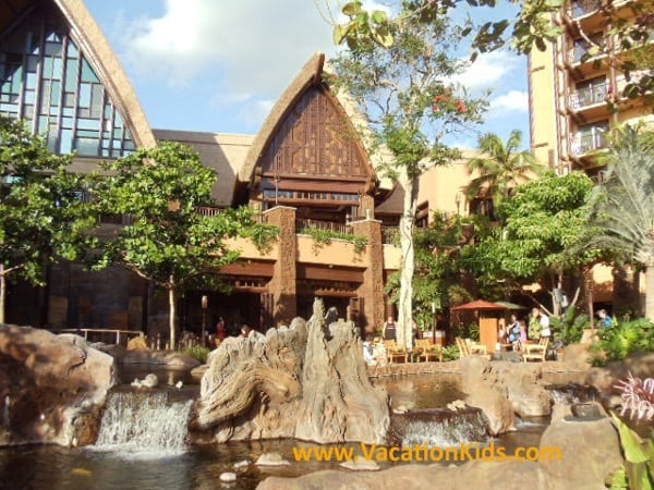 View of the gardens just outside the main public areas of Disney Aulani lobby