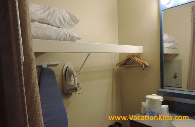 Rooms at Disney's Pop Century offer guests Iron/board, wall safe and a dressing area separated by a privacy curtain.