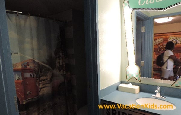 Themed bathrooms complete the cars suites, actually these suites have two bathrooms per suite