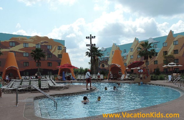 A replica of Route 66 pool is the centerpiece of the Cars rooms at Disney's Art of Animation Resort