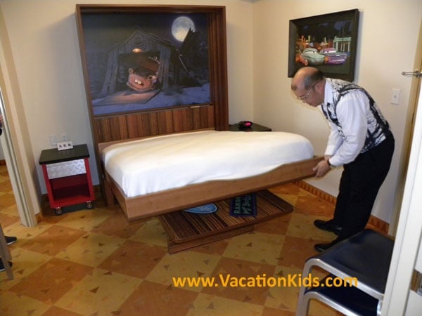 At Art of Animation Cars family suites, the dining room table magically transforms into a double bed