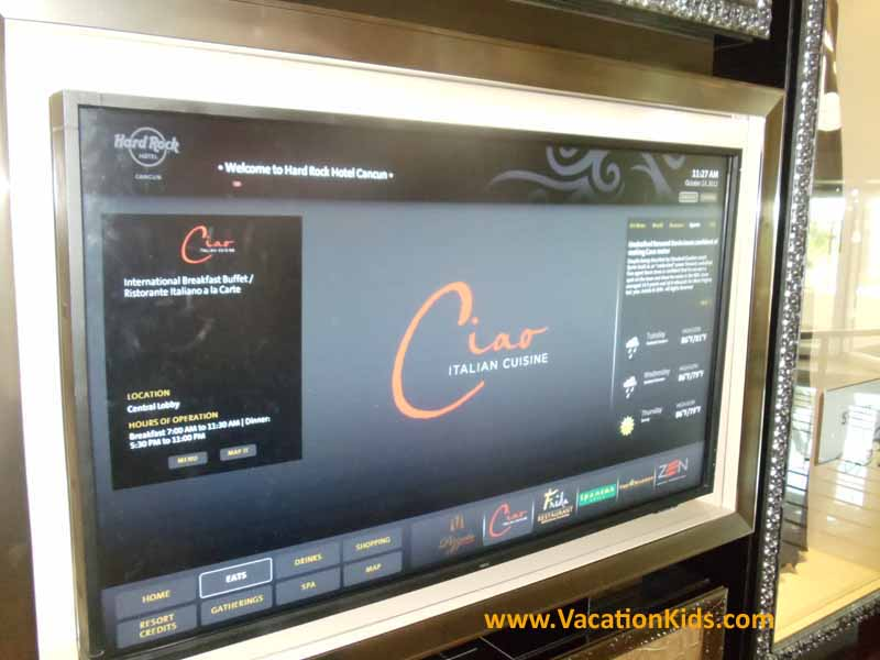 Computer navigation screens at the Hard Rock Hotel help guests enjoy the most fun during every minute of their stay