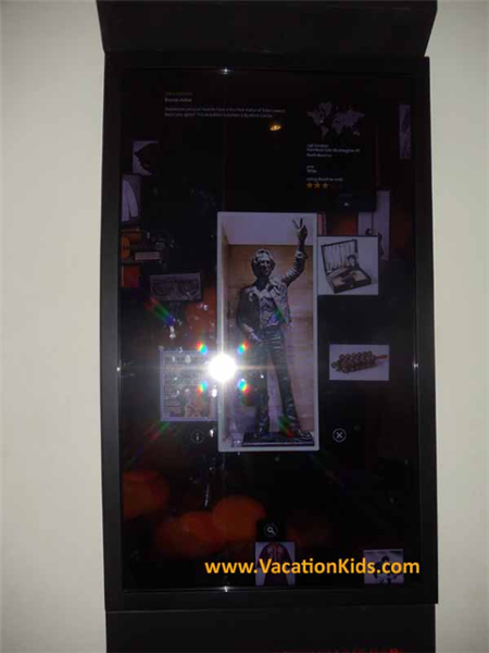 Computer displays explain all of the Rock & Roll memorabilia on display at the Hard Rock Cancun