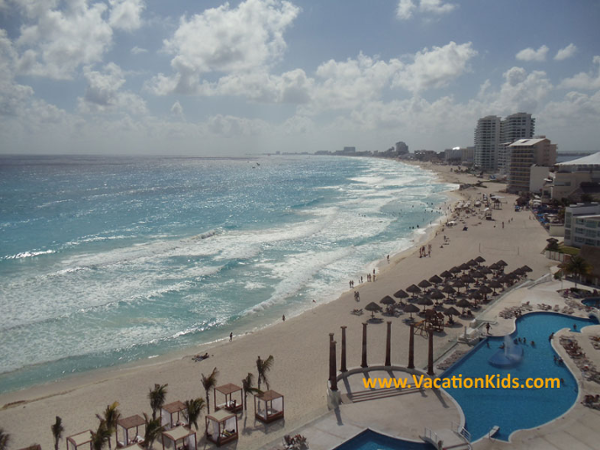 View of Cancun beach from Ocean view guest rooms at the Krystal Hotel Cancun