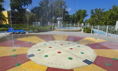 Kids splash zone at the Pirates Waterpark at Beaches Negril all inclusive resort Jamaica