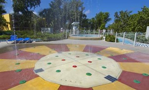 Kids splash zone at the Pirates Waterpark at Beaches Negril all inclusive resort Jamaica