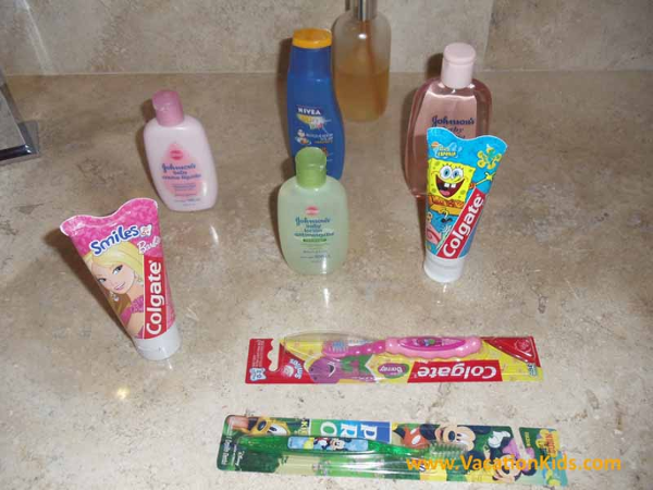 Family concierge room kids bath amenities at the Paradisus La Esmeralda