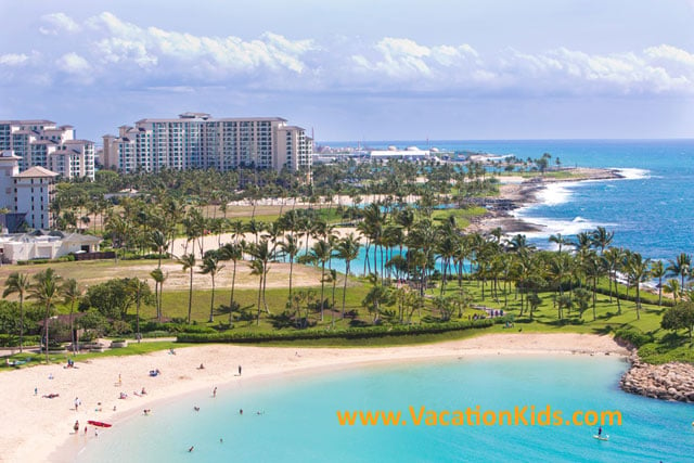 A view of three of the five bays at Ko Olina resort area of Oahu. Disney Aulani resort sits on the middle bay area.