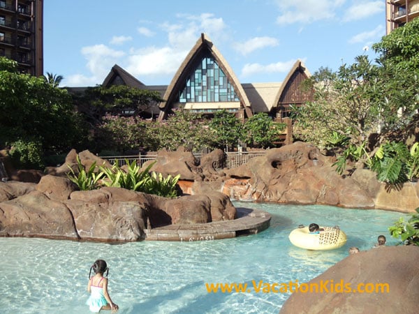 The Waikolohe Valley is the huge water feature and pool area that streches from the lobby at Disney Aulani right to the edge of the beach