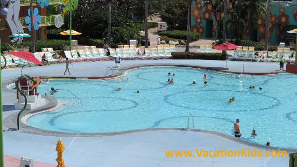A view of the Hippy Dippy Pool which is the centerpiece of Disney's Pop Century Resort