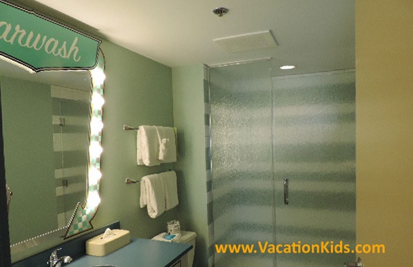 Master bathroom for grown ups is one of two bathrooms in the Cars suites at Disney's Art Of Animation Resort