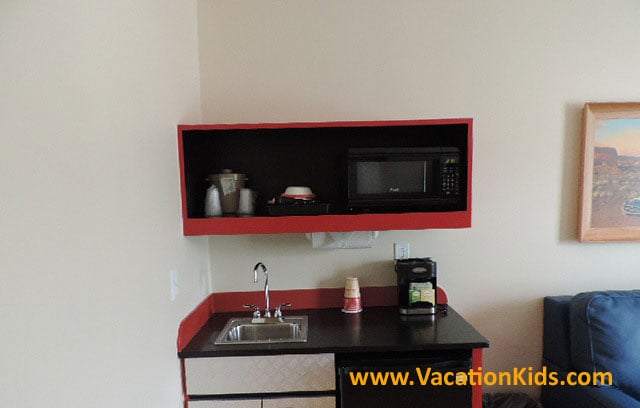 Family suites at Disney's Art Of Animation Resort offer a wet bar, mini fridge, Microwave and coffee maker.
