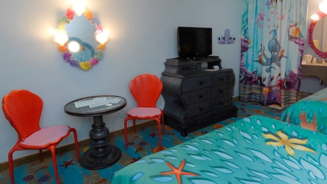 Little Mermaid Rooms at Disney Art Of Animation resort offer whimsical decor making you feel like you are part of Arial's world under the sea.