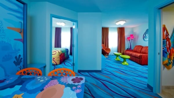 The Finding Nemo Family Suites at Disney's Art Of Animation Resort give families 565 sq. feet of space to stretch out in.