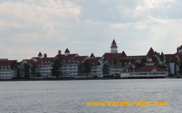 Views of Disney's Grand Floridian from across the Seven Seas Lagoon