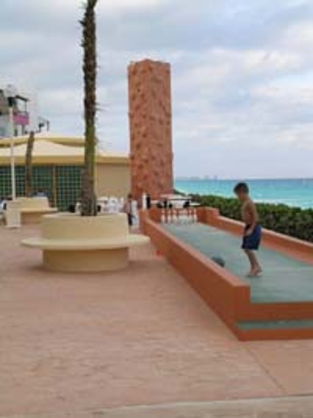 Teen club at the Crown Paradise Hotel in Cancun complete with bowling and rock climbin wall
