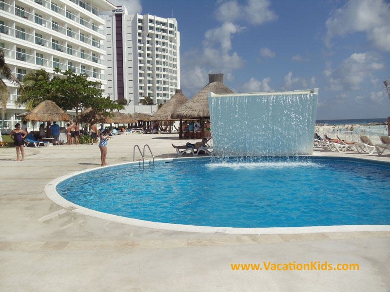 Main pool and relaxing waterfall feature at the Krystal Hotel Cancun